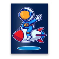 Cute Astronaut On Rocket Cartoon Poster