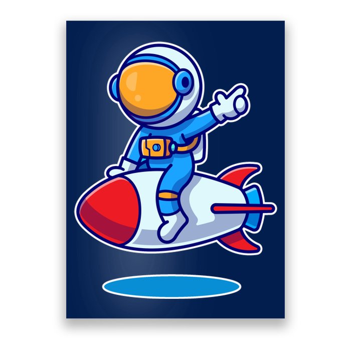 Cute Astronaut On Rocket Cartoon Poster