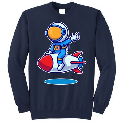 Cute Astronaut On Rocket Cartoon Tall Sweatshirt