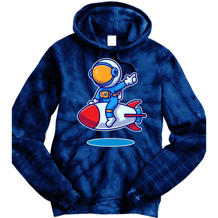 Cute Astronaut On Rocket Cartoon Tie Dye Hoodie