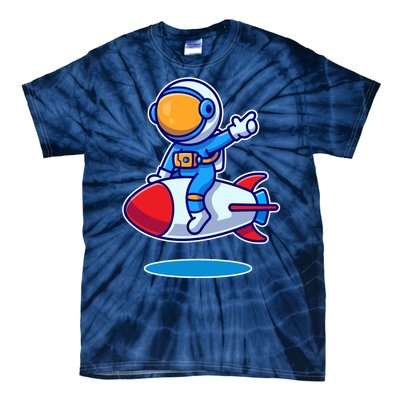 Cute Astronaut On Rocket Cartoon Tie-Dye T-Shirt