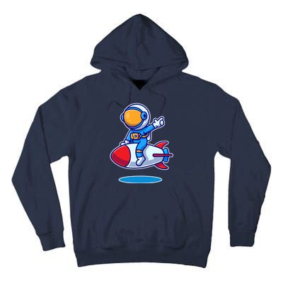 Cute Astronaut On Rocket Cartoon Tall Hoodie