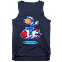 Cute Astronaut On Rocket Cartoon Tank Top