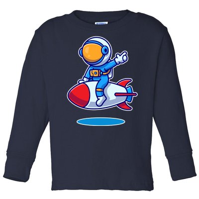 Cute Astronaut On Rocket Cartoon Toddler Long Sleeve Shirt