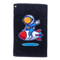 Cute Astronaut On Rocket Cartoon Platinum Collection Golf Towel