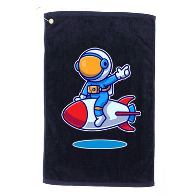 Cute Astronaut On Rocket Cartoon Platinum Collection Golf Towel