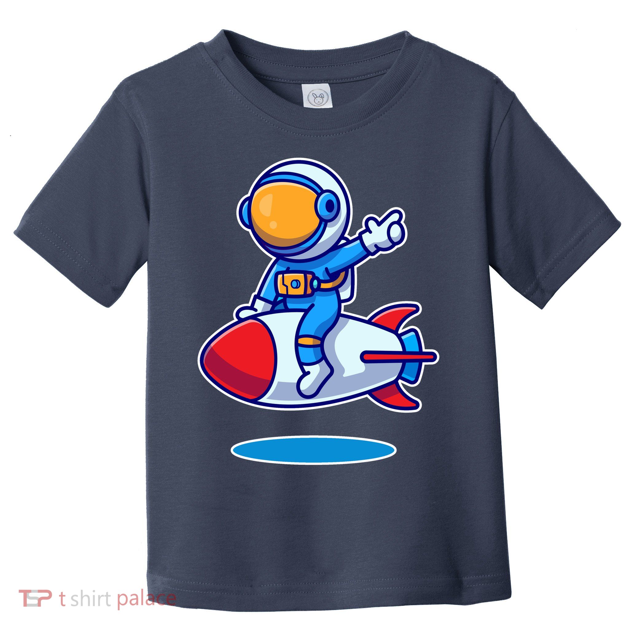 Cute Astronaut On Rocket Cartoon Toddler T-Shirt