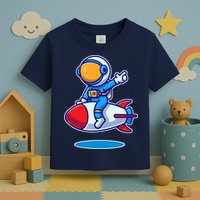 Cute Astronaut On Rocket Cartoon Toddler T-Shirt