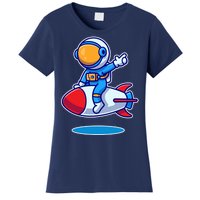 Cute Astronaut On Rocket Cartoon Women's T-Shirt