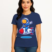 Cute Astronaut On Rocket Cartoon Womens T-Shirt