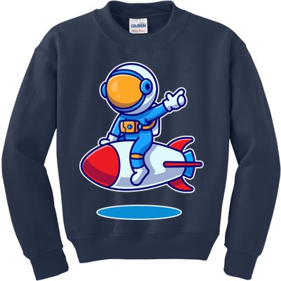 Cute Astronaut On Rocket Cartoon Kids Sweatshirt