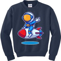 Cute Astronaut On Rocket Cartoon Kids Sweatshirt