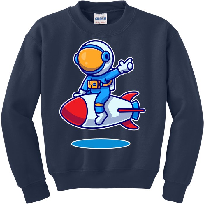 Cute Astronaut On Rocket Cartoon Kids Sweatshirt