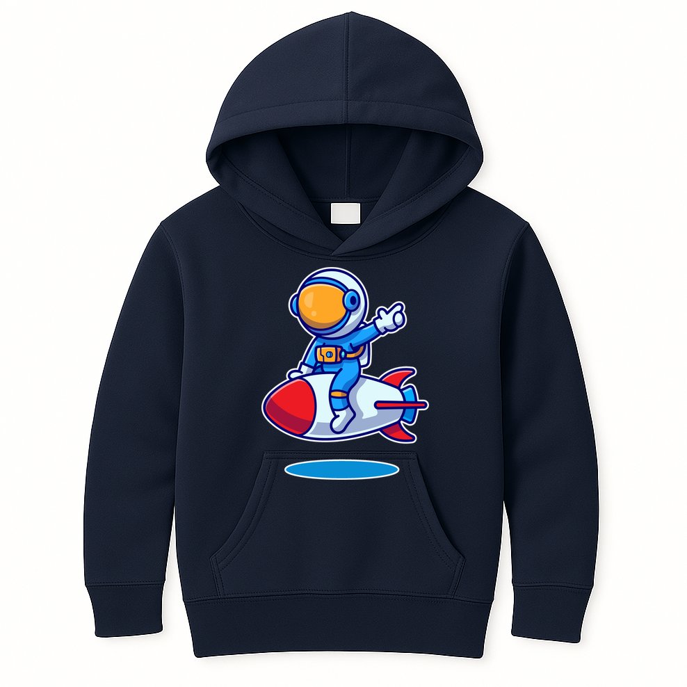 Cute Astronaut On Rocket Cartoon Kids Hoodie