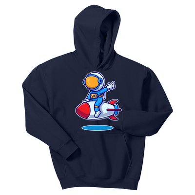 Cute Astronaut On Rocket Cartoon Kids Hoodie