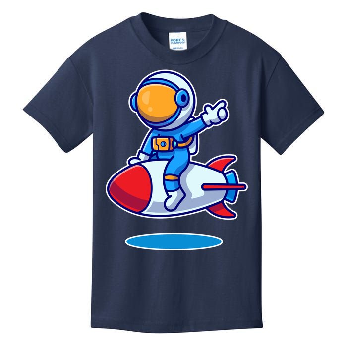 Cute Astronaut On Rocket Cartoon Kids T-Shirt