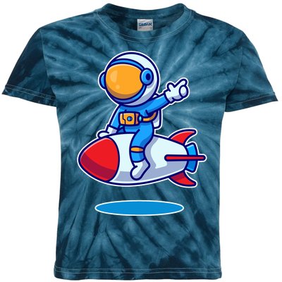 Cute Astronaut On Rocket Cartoon Kids Tie-Dye T-Shirt