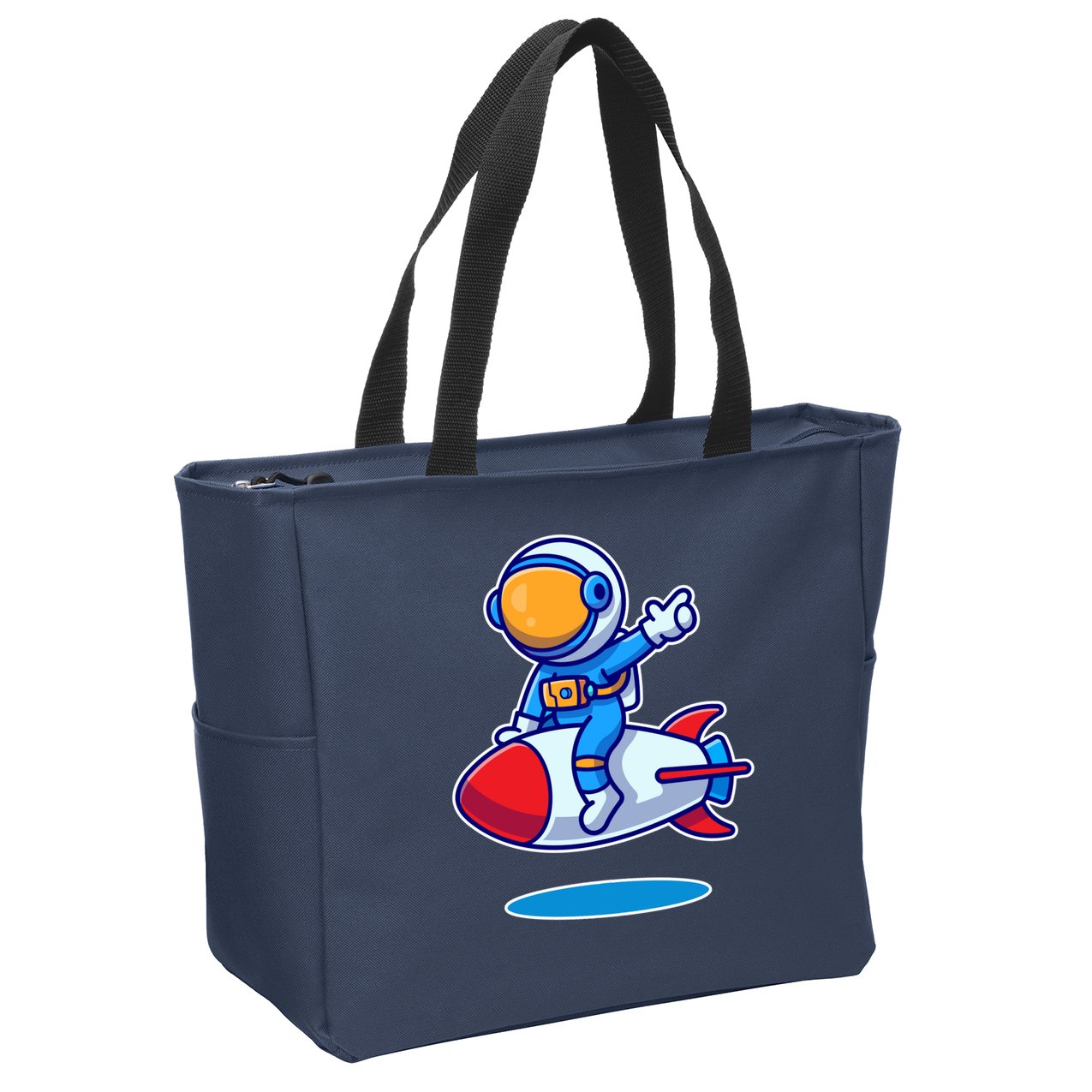 Cute Astronaut On Rocket Cartoon Zip Tote Bag