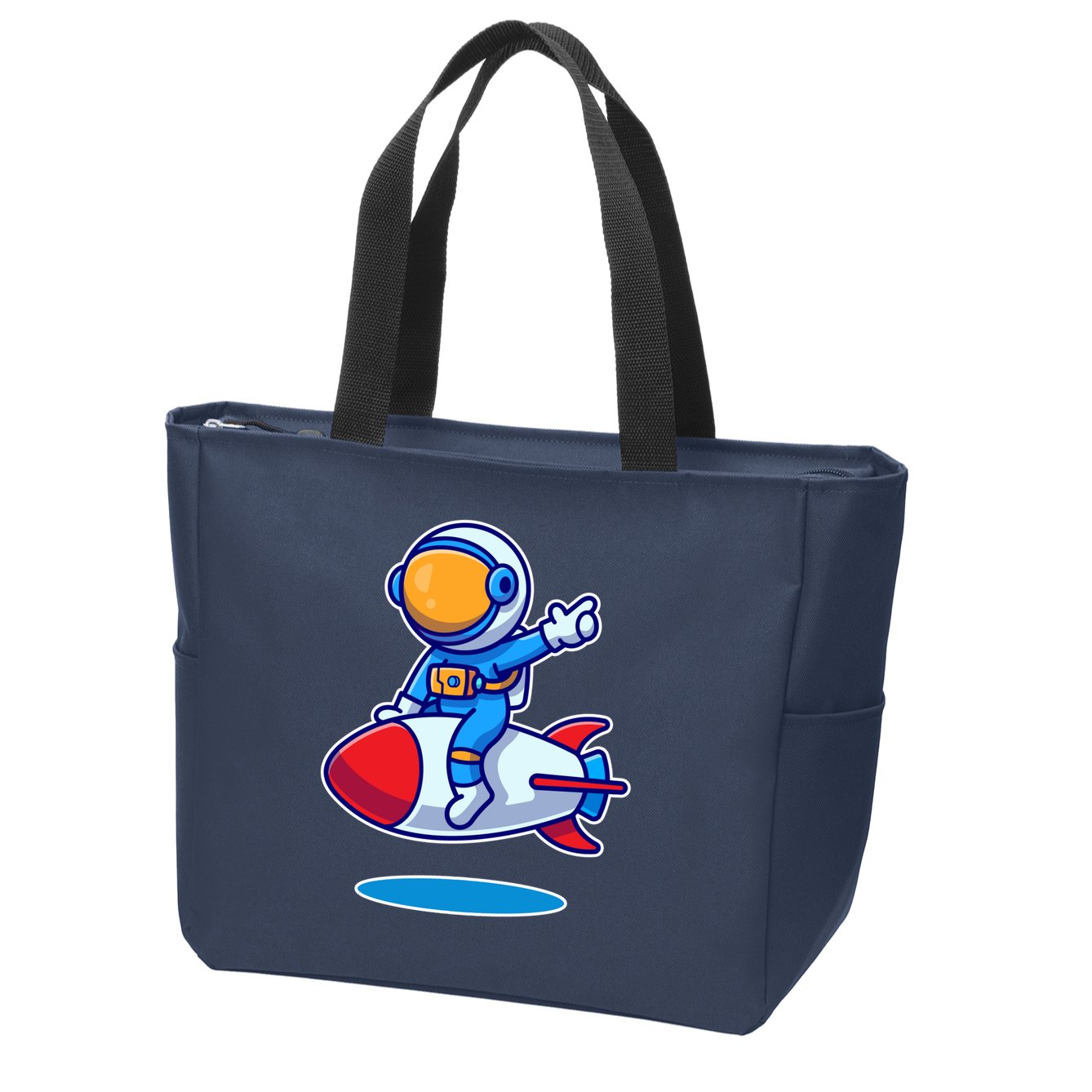 Cute Astronaut On Rocket Cartoon Zip Tote Bag