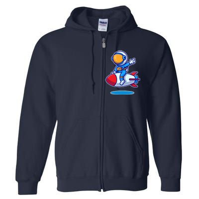 Cute Astronaut On Rocket Cartoon Full Zip Hoodie