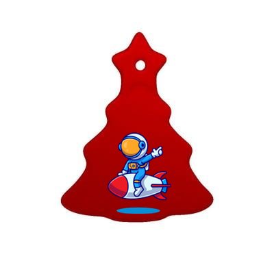 Cute Astronaut On Rocket Cartoon Ceramic Tree Ornament