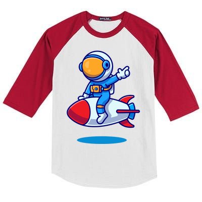 Cute Astronaut On Rocket Cartoon Kids Colorblock Raglan Jersey