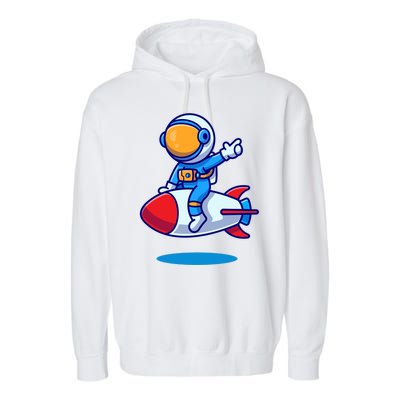 Cute Astronaut On Rocket Cartoon Garment-Dyed Fleece Hoodie