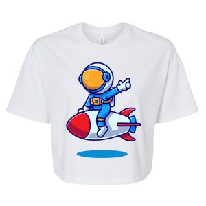 Cute Astronaut On Rocket Cartoon Bella+Canvas Jersey Crop Tee