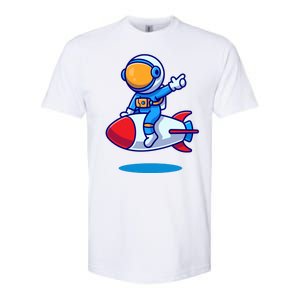 Cute Astronaut On Rocket Cartoon Softstyle CVC T-Shirt