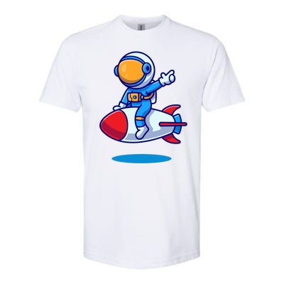 Cute Astronaut On Rocket Cartoon Softstyle CVC T-Shirt