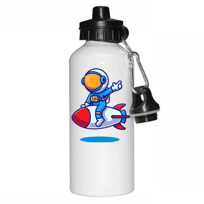 Cute Astronaut On Rocket Cartoon Aluminum Water Bottle