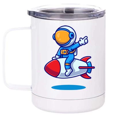 Cute Astronaut On Rocket Cartoon 12 oz Stainless Steel Tumbler Cup