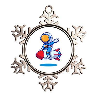 Cute Astronaut On Rocket Cartoon Metallic Star Ornament