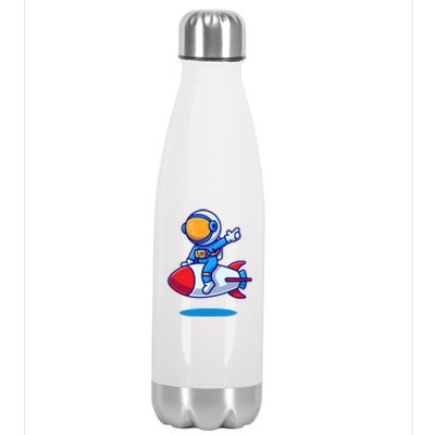 Cute Astronaut On Rocket Cartoon Stainless Steel Insulated Water Bottle