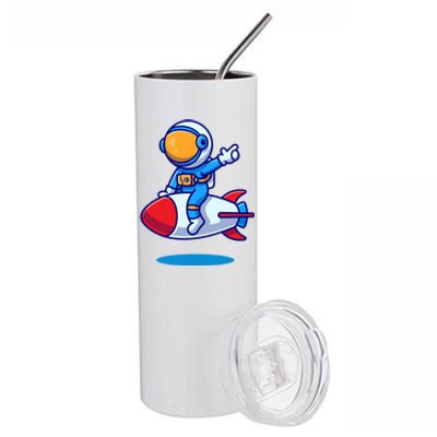 Cute Astronaut On Rocket Cartoon Stainless Steel Tumbler