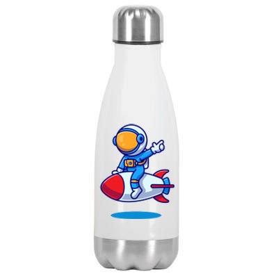 Cute Astronaut On Rocket Cartoon Stainless Steel Insulated Water Bottle