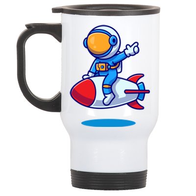 Cute Astronaut On Rocket Cartoon Stainless Steel Travel Mug