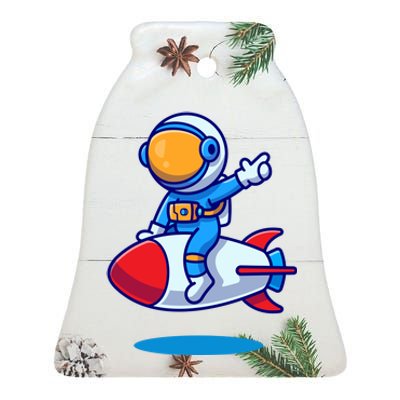 Cute Astronaut On Rocket Cartoon Ceramic Bell Ornament