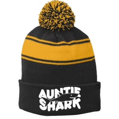 Cute Auntie Shark Stripe Pom Pom Beanie