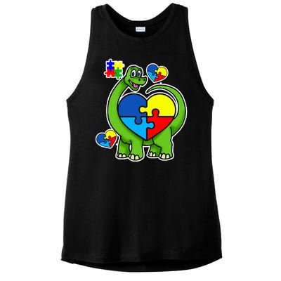 Cute Autism Dino Puzzle Piece Heart Ladies PosiCharge Tri-Blend Wicking Tank