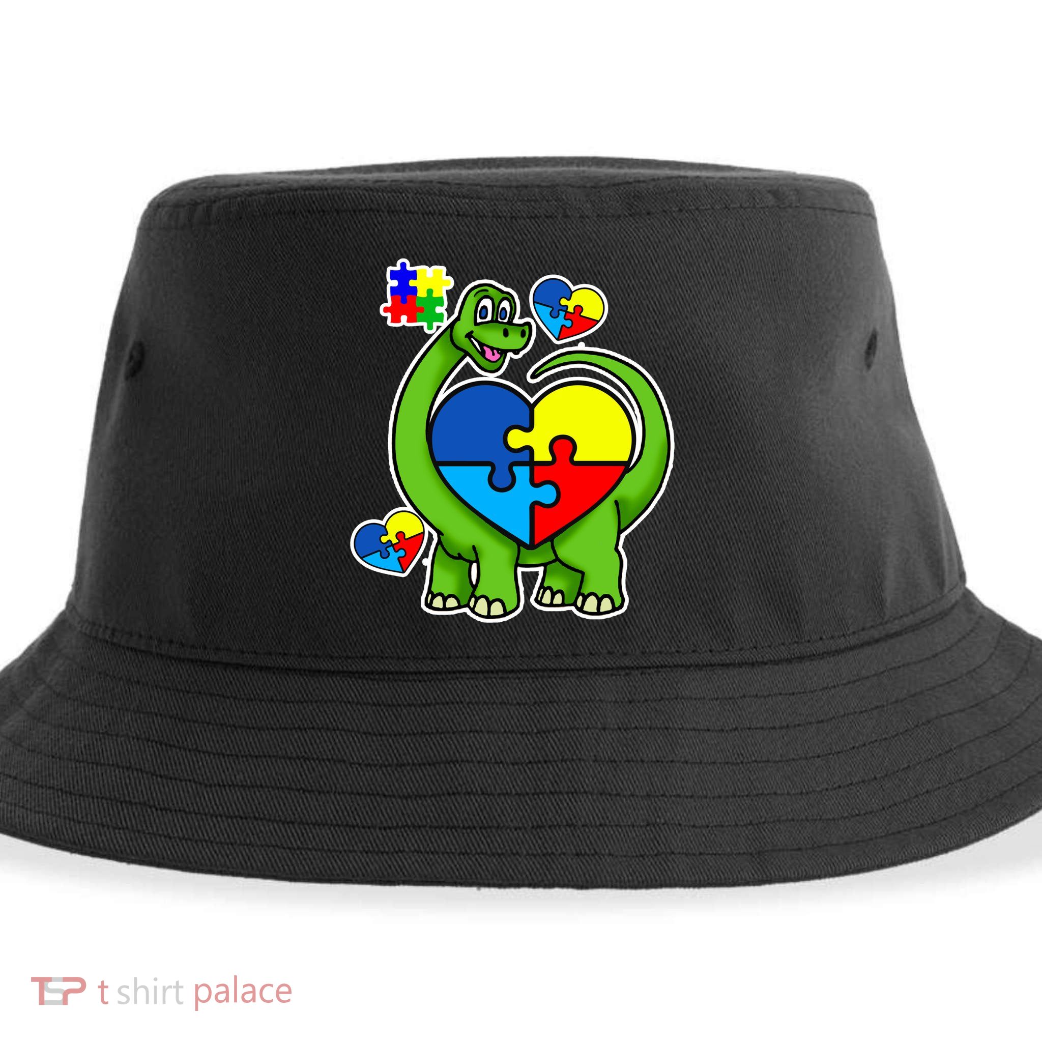 Cute Autism Dino Puzzle Piece Heart Sustainable Bucket Hat