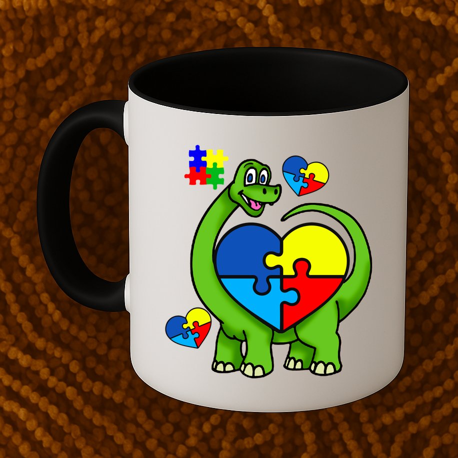Cute Autism Dino Puzzle Piece Heart Mug