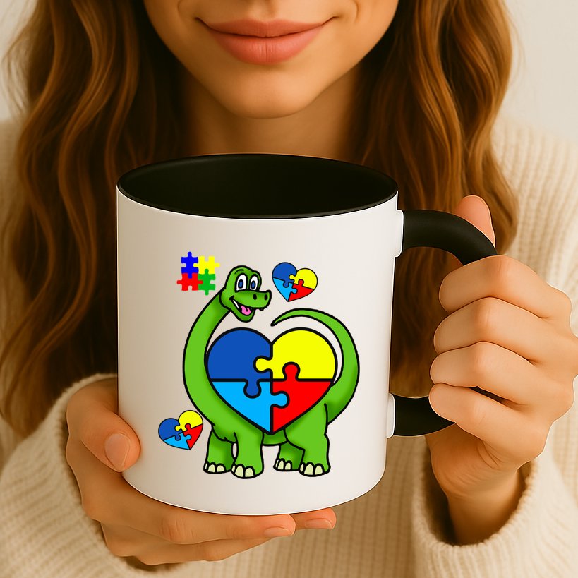 Cute Autism Dino Puzzle Piece Heart Mug