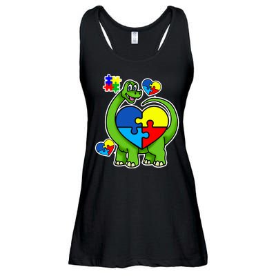 Cute Autism Dino Puzzle Piece Heart Ladies Essential Flowy Tank