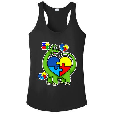 Cute Autism Dino Puzzle Piece Heart Ladies PosiCharge Competitor Racerback Tank
