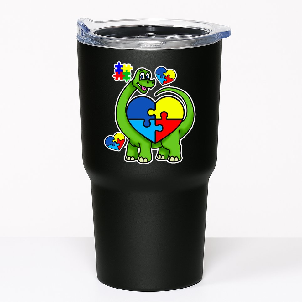 Cute Autism Dino Puzzle Piece Heart Tumbler