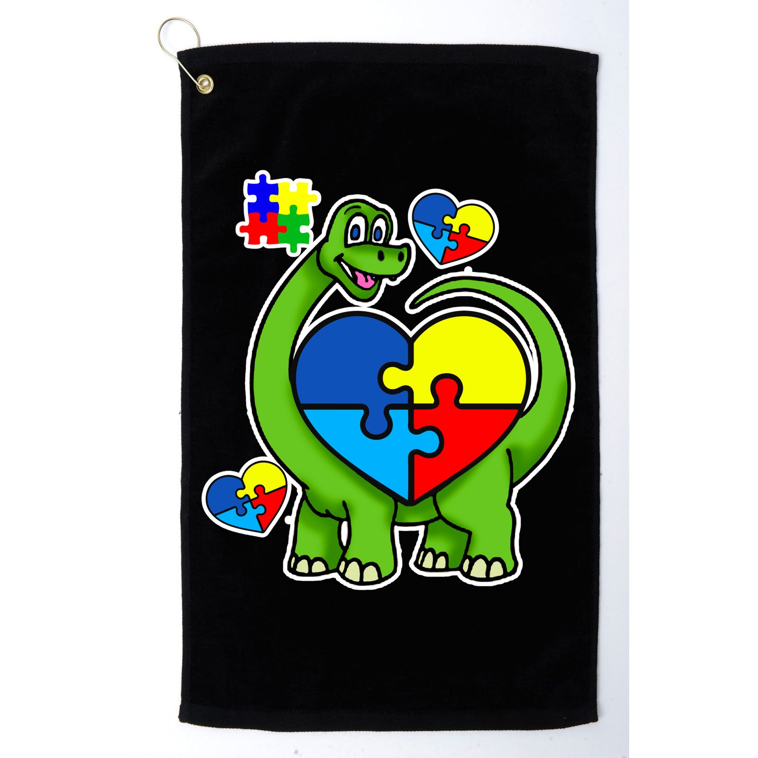 Cute Autism Dino Puzzle Piece Heart Golf Towel
