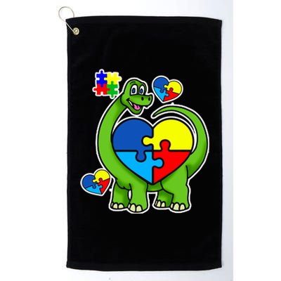 Cute Autism Dino Puzzle Piece Heart Platinum Collection Golf Towel