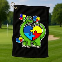 Cute Autism Dino Puzzle Piece Heart Golf Towel
