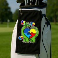 Cute Autism Dino Puzzle Piece Heart Golf Towel